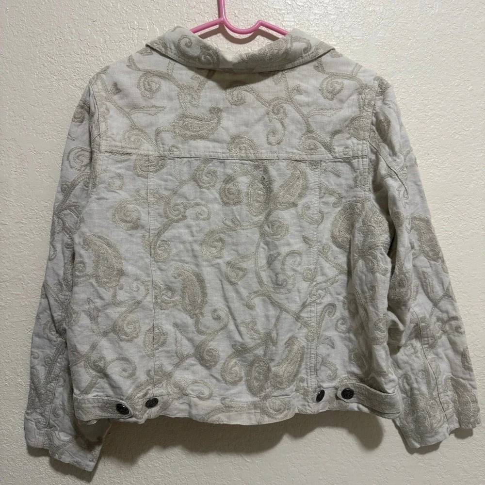 Saint Tropez West Linen Blend Embroidered Jacket Women's 2X‎ Beige Paisley